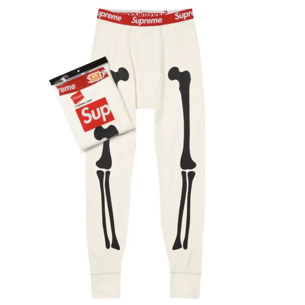 BRAND NEW Supreme Hanes Bones Skeleton Thermal Long Pants Natural Size small